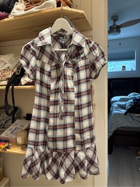Y2K Guess button front plaid dress XS